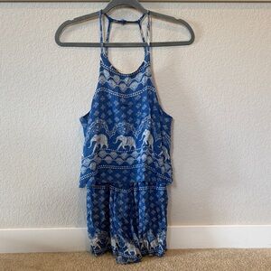 Blue Elephant Print Romper